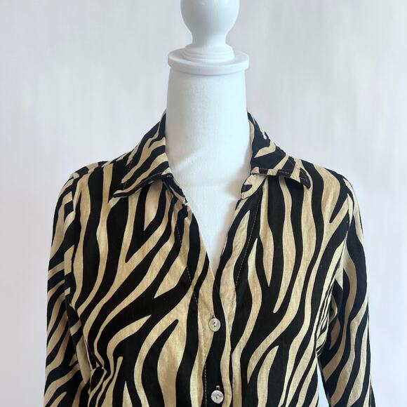 RACHEL ZOE ANIMAL PRINT RETRO 90'S TIE AT THE WAIST LONG SLEEVE BLOUSE SIZE MED - Picture 4 of 11